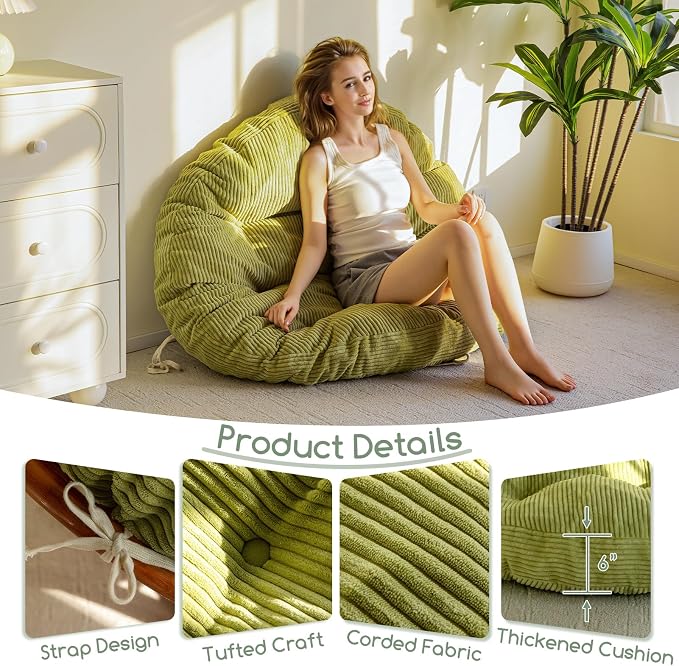 HIGOGOGO Papasan Chair Cushion with Corduroy Cover (Without Chair), 48 x 48 Inch Supportive Cushion, Overstuffed Chair Cushion,Green