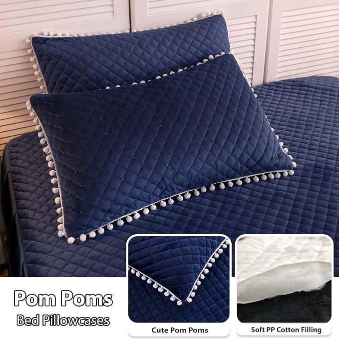 LIFEREVO Luxury Plush Shaggy Duvet Cover Set, Soft Velvet Fluffy Furry Duvet Cover Set(1 Faux Fur Fuzzy Comforter Cover + 1 Pompoms Pillow Case) Solid Bedding Set, Zipper Closure(Twin/Twin XL, Navy)