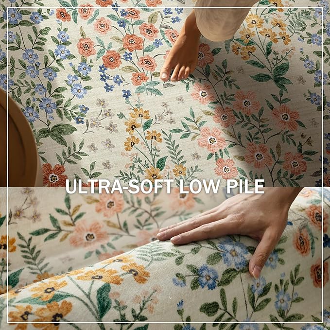 Washable Area Rugs for Living Room: 9x12 Area Rug for Bedroom Vintage Stain Resistant Non Slip Low Pile Lightweight Soft Carpet for Kitchen Dining Room Farmhouse Kids Room Nursery
