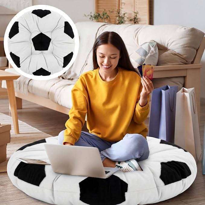 Funnymoom Soccer Party 2026 Decorations 35 Inch Extra Large Soccer Ball Floor Cushion Round Meditation Floor Cushion World Party Pillows Seating Sports Gifts for Adults for Reading Yoga Room Decor