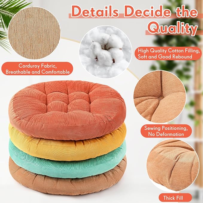 Jerify 4 Pcs Floor Pillow Cushions Large Round Square Large Meditation Floor Pillow for Classroom Adult Meditation Picnic Party Seating Learning Daycare School (Round,Yellow Green)