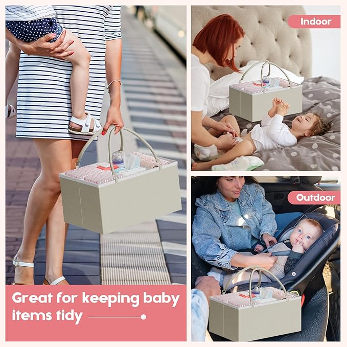 Cidaziya 2In1 Baby Diaper Caddy Organizer and Storage, 3 Tier Rolling Cart with Drawer, Mobile Utility Cart Baby Dresser Clothes Organizer for Crib, Art & Craft Storage, White, 17"W x 11.42"D x 33.5"H
