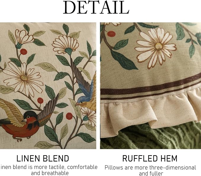 ISAENNE Vintage Linen Throw Pillow Cover,Set of 2,Diameter 16"-Brune C | Designer Elegant Round Pillow Cover,Concealed Zipper Design,Floral Pattern,Sofa,Bedroom,Living Room,Lounge Chairs