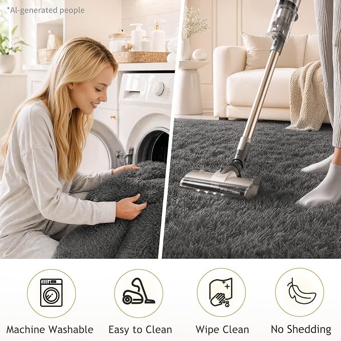 Ophanie 8x10 Area Rugs for Living Room,Upgrade Non-Slip Fluffy Soft Large Shag Bedroom Carpet,Grey Big Indoor Thick Rug,Gray Carpets for Boy and Girls Room Dorm Decor with Over 99 pcs Pile fibers