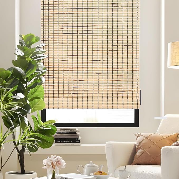ALIMOO Cordless Bamboo Shade for Windows, Light Filtering Cord Free Bamboo Roll Up Blinds for Indoor Home Patio Porch 60" W x 72" H