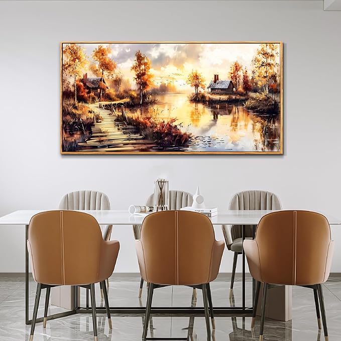 XIGUANGART Framed Vintage Wall Art, Cottage Trees Garden Landscape Pictures Wall Decor Paintings, Rustic Farmhouse Canvas Prints Aesthetic Home Decor for Living Room Bedroom Bathroom 24x48 inch