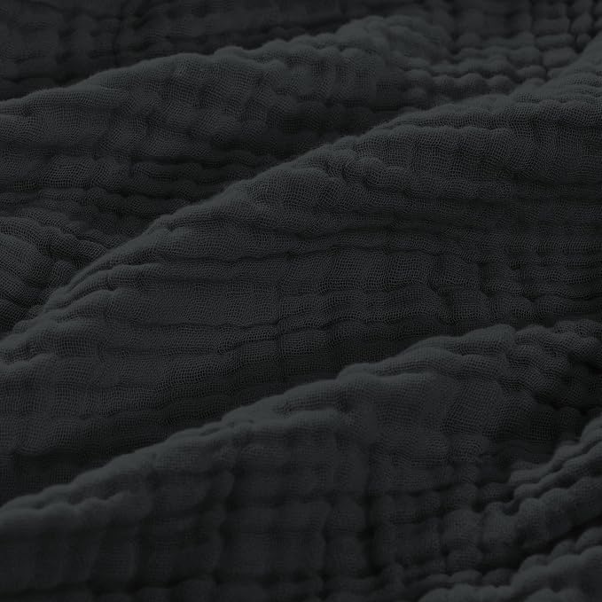 Carriediosa 100% Cotton Muslin Throw Blanket 108" X 90" King Size，4-Layers Summer Gauze Throws for Bed Couch，Soft Lightweight Breathable Linen Blankets Bedspread for Adults All Season，Black