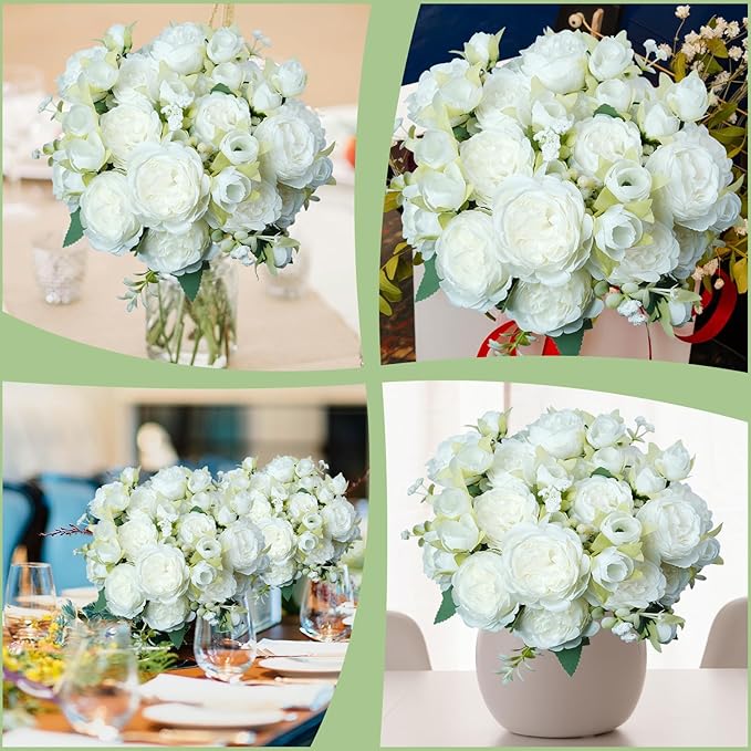 6 Pcs Peonies Artificial Flowers Bulk, Light Pink Silk Peonies Fake Bouquet for Floral Centerpieces, Realistic Faux Peony Flower for Flower Arrangements Wedding Decoration vase