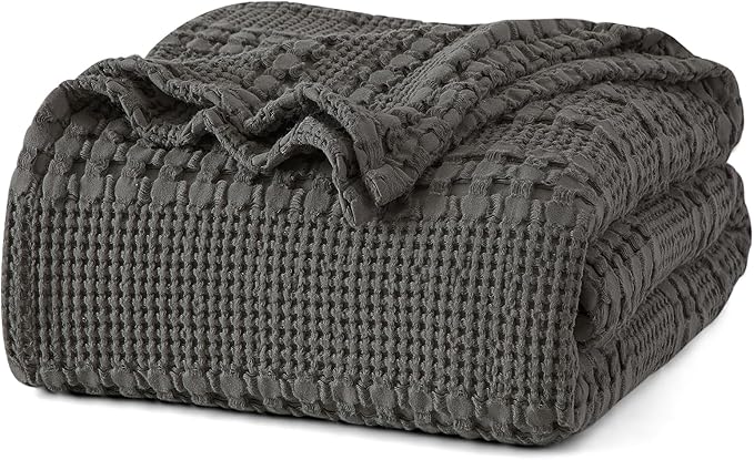 PHF 100% Cotton Waffle Blanket Twin Size for College Dorm, Lightweight Breathable and Soft for Summer, Luxury Aesthetic Waffle Weave Blanket for Bed & Gifts for Women, 66"x90", Charcoal Grey
