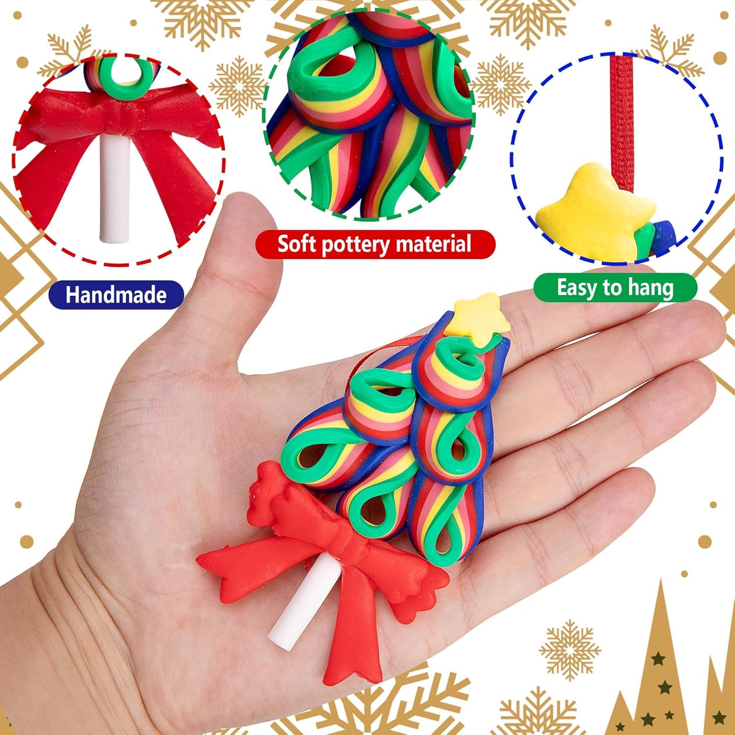 codree 8 Pcs Christmas Lollipop Ornaments- Rainbow Candy Cane Hanging Ornaments for Christmas Tree- Christmas Candies Polymer Clay Ornament for Xmas Tree Party Decoration, E-8pcs