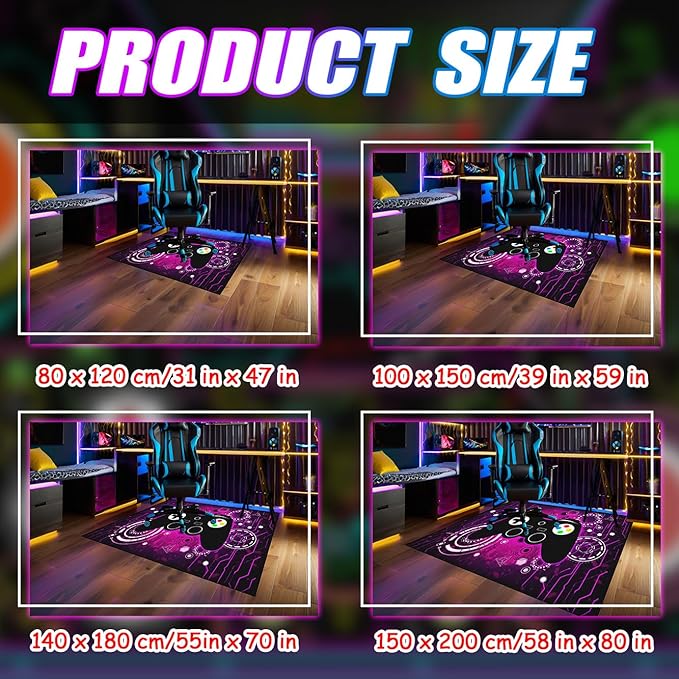 Boys Gamer Area Rug for Room - Purple Gaming Carpet Rug for Kids Boys Bedroom Video Games Carpet Gamepad Themed Rugs Kids Room Decor, 70 x 55 Inches