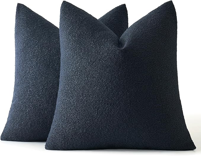 MIULEE 20x20 Inch Decorative Pillow Covers for Couch Bed Set of 2 Textured Boucle Neutral Throw Pillow Covers Navy Blue Accent Solid Pillowcases Sofa Living Room Home Decor
