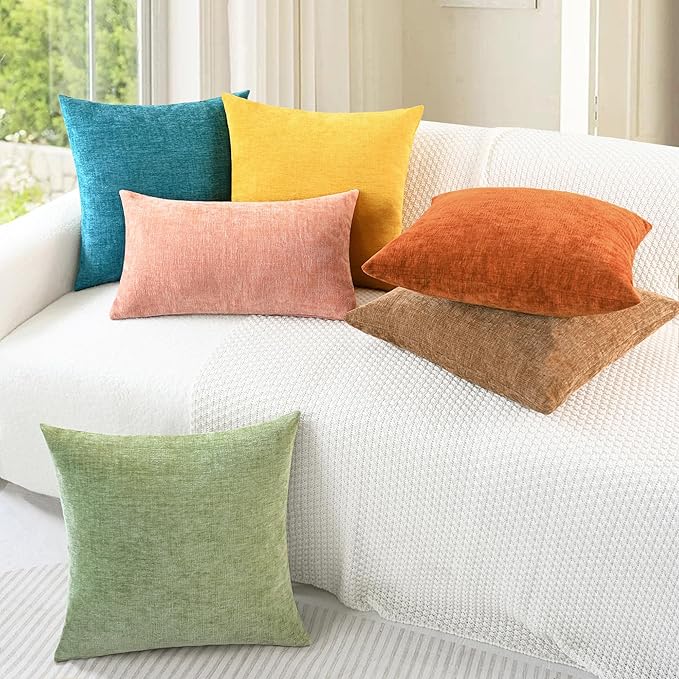 CaliTime Throw Pillow Covers Decorative 16 X 16 Inches Pack of 2 Cozy Chenille Cushion Case for Couch Sofa Bed Living Room Home Sage Green