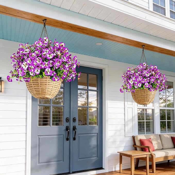 24 Pcs Artificial Fake Pansy Flowers for Outdoor,Faux Silk Plants Flowers UV Resistant Pansies Spring Flowers for Planter Front Door Porch Yard Patio Garden Window Box Home Decor(Red Lotus)