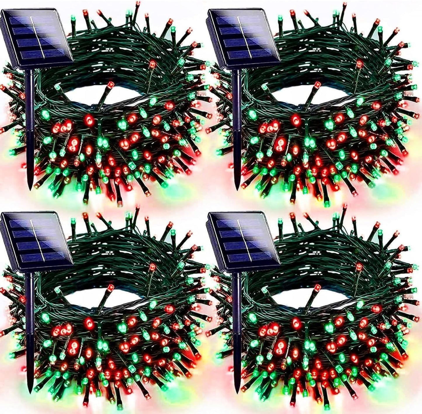 Red Green Solar Christmas Lights Outdoor Decorations Waterproof, Tatal 4 Pack 400LED 132FT Solar String Lights Green Wire with 8 Modes, Christmas Fairy Light for Xmas Tree Party Wedding Garden Decor