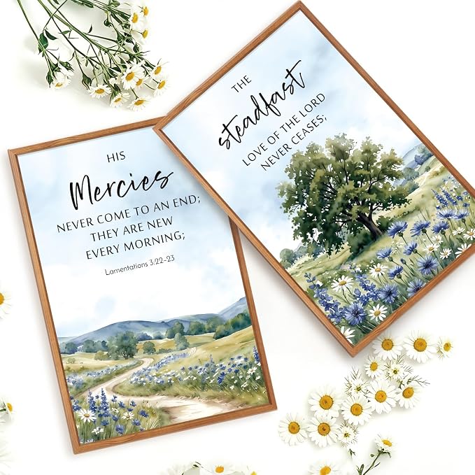 CHDITB Framed Christian Bible Verse Canvas Wall Art, Watercolor Meadow Wildflower Wall Decor, Inspirational Spiritual Artwork, Rustic Faith Scripture Prints for Living Room Farmhouse Office 24"x36"x3