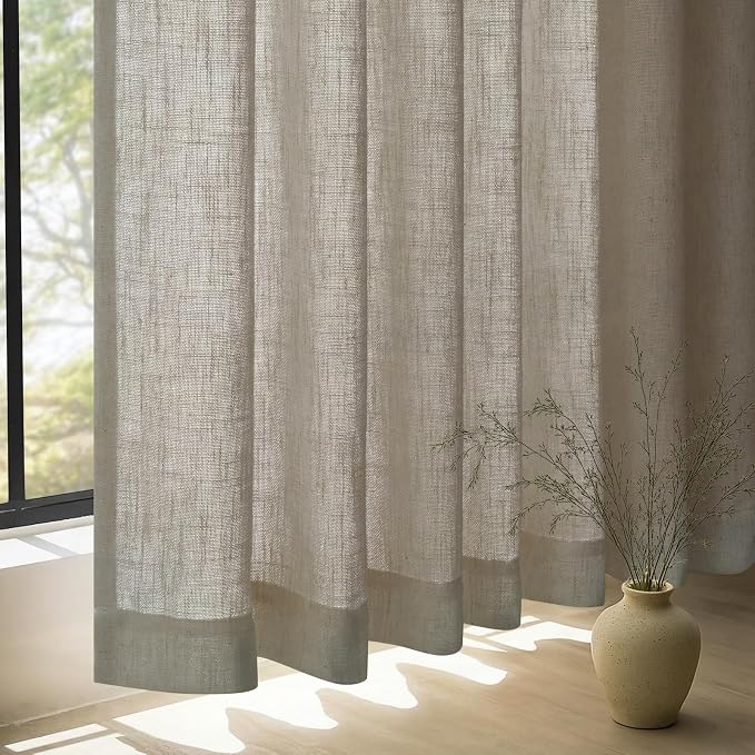 Grey Beige Linen Curtains Pinch Pleated 84 Inch Long 2 Panels for Living Room Bedroom Thick Linen Textured Semi Sheer Rustic Farmhouse Back Tab Pleat Drapes With Hooks Floor to Ceiling Curtains Greige