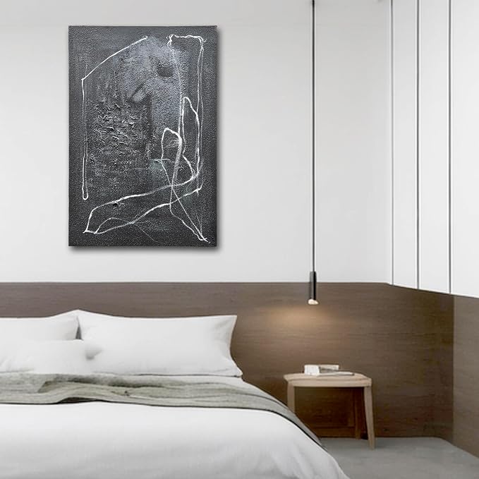 NANKAI Art 36x24 inch Hand-Painted Black and White Abstract Paintings, Contemporary Minimalist Canvas Art Oil Paintings, Home Wall Decoration