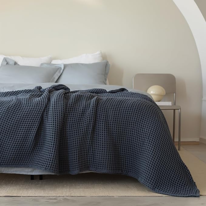 Premium Waffle Throw Blanket Queen XL Size Anthracite - Luxury, Pure 100% Turkish Cotton, Light & Airy Waffle All-Season Quilt - Decorative Bedspread (Anthracite, Queen XL 95" x 102" Inch)
