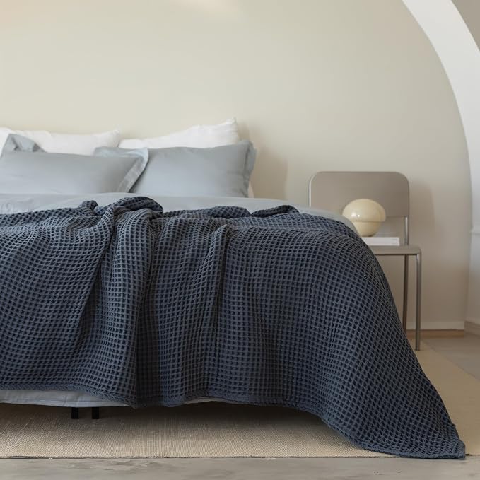 Premium Waffle Throw Blanket California King Size Anthracite - 100% Turkish Cotton, Light and Airy Waffle Weave All-Season Quilt - Luxury Decorative Bedspread (Anthracite, 95" x 126" Inch)