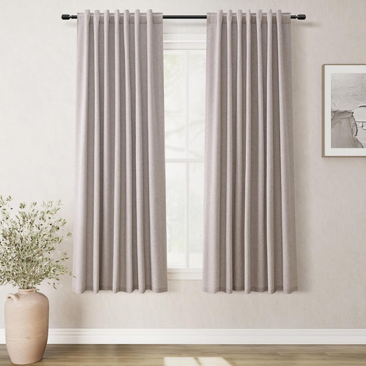 BOODII 63 Inch Blackout Curtains Linen Black Out Curtains for Bedroom 2 Panels Set Neutral Room Darkening Curtain Brownish Grey Thermal Insulated Curtain for Nursery Window Drapes Back Tab 52x63