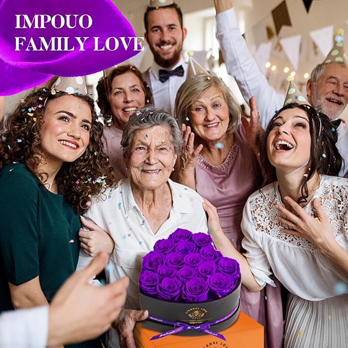 Impouo 16 Preserved Flower Delivery Prime, Preserved Roses in a Box, Birthday Gifts for Women, Mother's Day, and Valentine's Day-Purple Roses