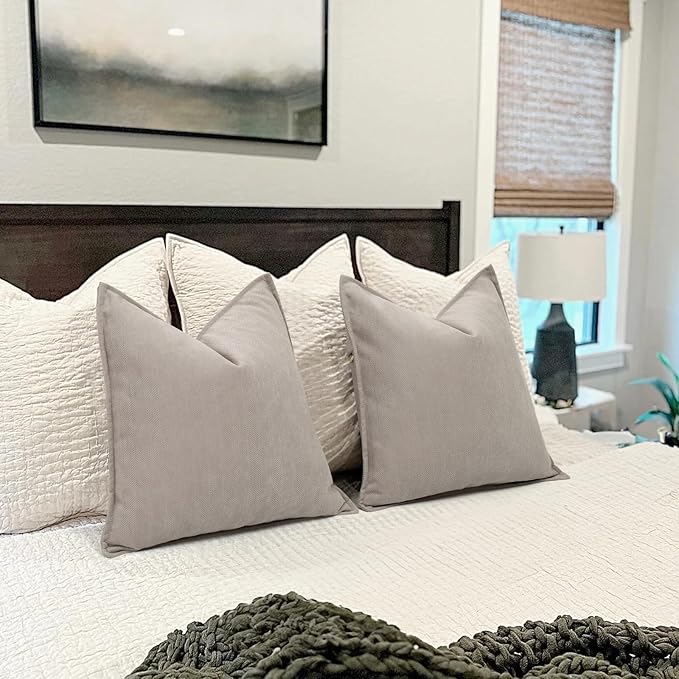 ZWJD Gray Pillow Covers 22x22 Set of 2 Chenille Pillow Covers with Elegant Design Soft and Luxurious Decorative Throw Pillows for Couch, Bed, and Home Decor