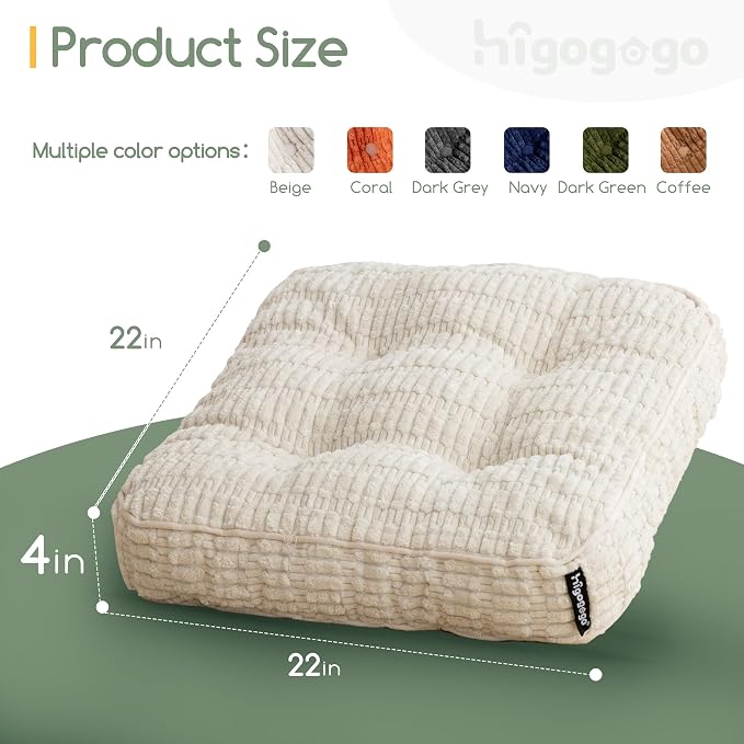 HIGOGOGO Floor Pillow Cushion for Adults, Meditation Cushion Pillow, Blended Corduroy Cover, Large Square Floor Sitting for Tatami Living Room or Yoga, 2Pack, Beige