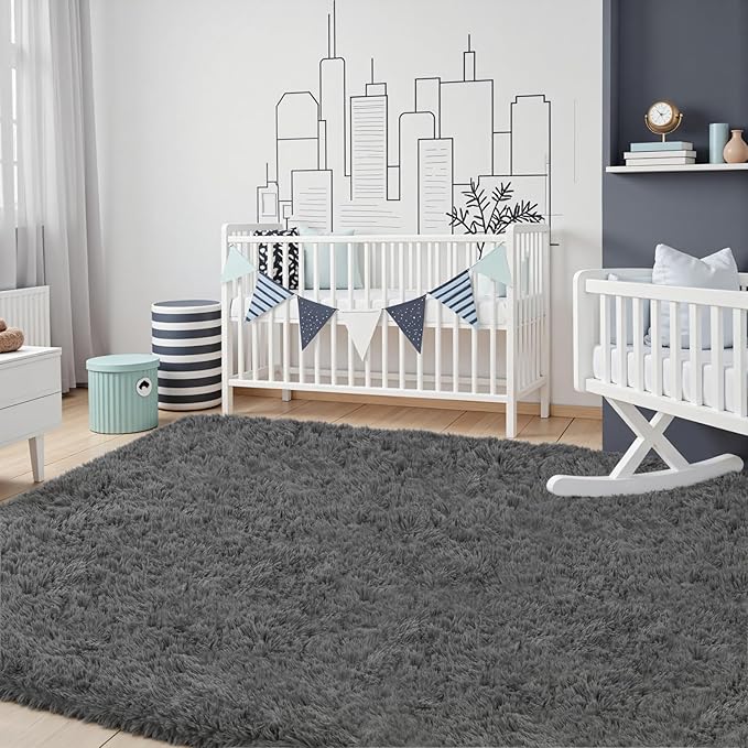 8x10 Area Rug for Living Room, Ultra Soft Fluffy Shag Rugs for Bedroom, Non-Slip Large Fuzzy Plush Rug Indoor Floor Carpet for Nursery Kids Office Dorm Modern Decor, Dark Gray