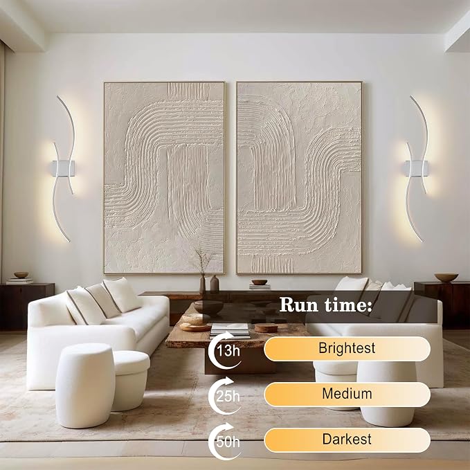 Battery Operated Wall Sconces Set of Two with Remote Control, Battery Wall Light, Stepless Colors 3000K-6000K & Dimming, Chrome Rechargeable Wall Sconces for Living Room, Hallway, Bedroom, 39.3 Inch