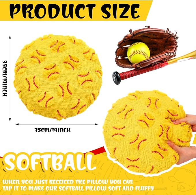 Gerrii 4 Pcs Sports Throw Pillows Basketball Softball Football Soccer Volleyball Tennis Pillow Fluffy Stuffed Plush Cushion Gift for Senior Night Home Bedroom Decor Birthday Present(Jacquard Softball)