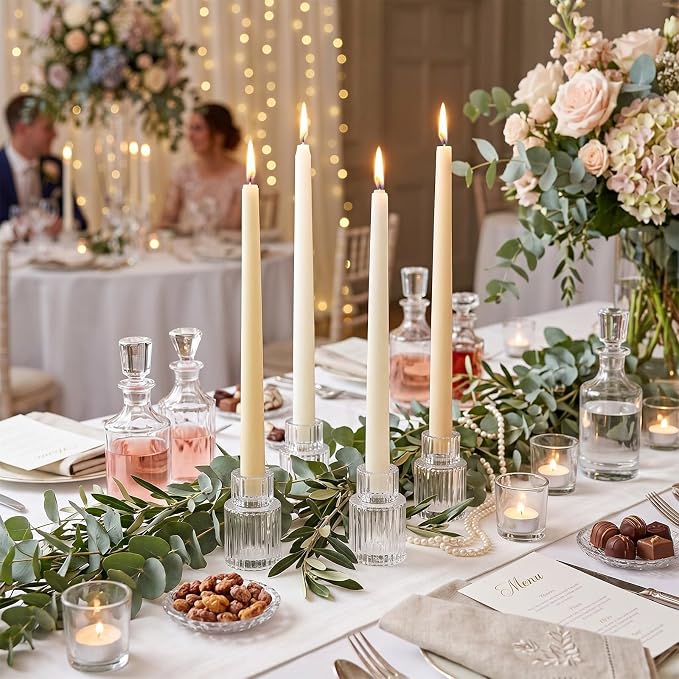 Mumufy 36 Pcs Vertical Stripe Glass Candlestick Holders Clear Small Tapered Candle Holder Bulk for Dining Table Centerpiece Wedding Party Decoration Home Gifts