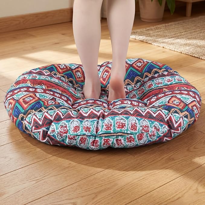 Funnymoom 35" Large Bohemian Floor Cushion Round Meditation Floor Pillow Cushion for Adults Oversized Playroom Pillows Reading Nook Big Pillow for Sitting Yoga Living Room Sofa Balcony