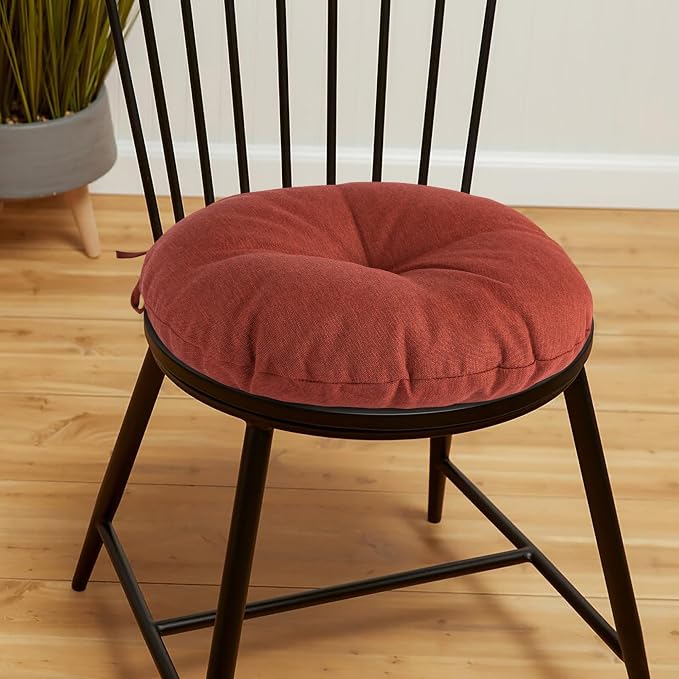Magpie Fabrics Outdoor 15"x15"x4" Round Bistro Seat Cushions with Ties Set of 2, Tufted Waterproof Patio Floor Chair Pads for Home Garden Balcony Kitchen Office Porch, Dark Red