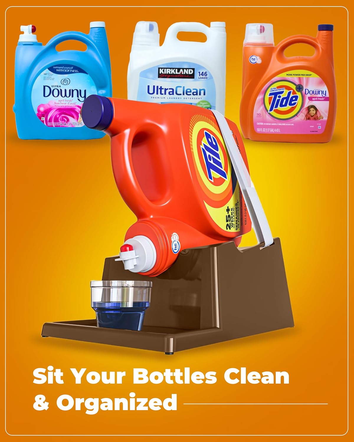 TidyFriend Laundry Detergent Holder Stand Organizer with Drip Tray, 2 Pack Laundry Soap Holder with Non-Slip Rubber Feet for Washing Space Organization, Angled Downward Slope for Easy Pouring (Brown)