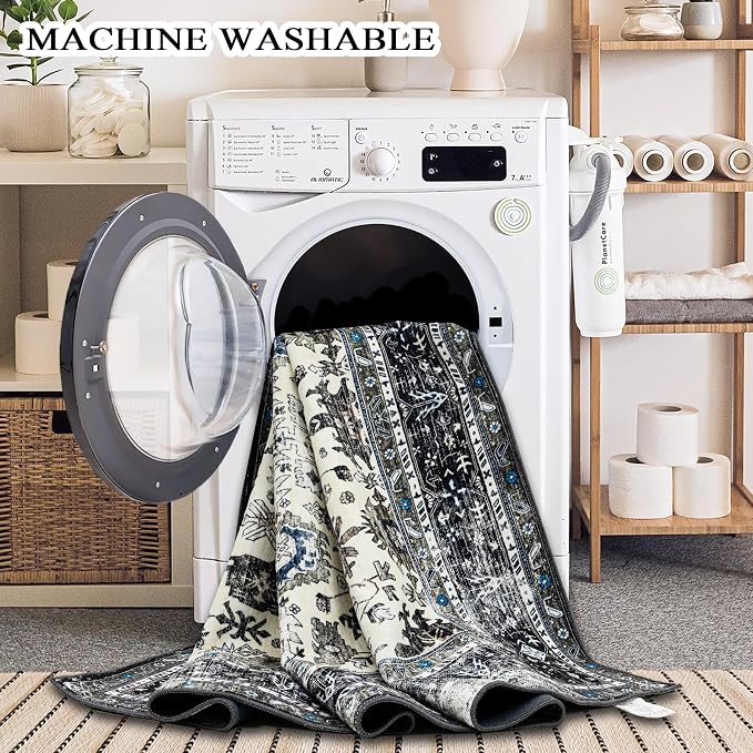 Ruaruarug Washable Area Rug 8x10 for Living Room, Bedroom, Ultra Soft Non Slip Stain & Fade Resistant, Pet & Kids Friendly, Suitable for High Traffic Areas Easy to Clean for Office Kitchen, White Gray