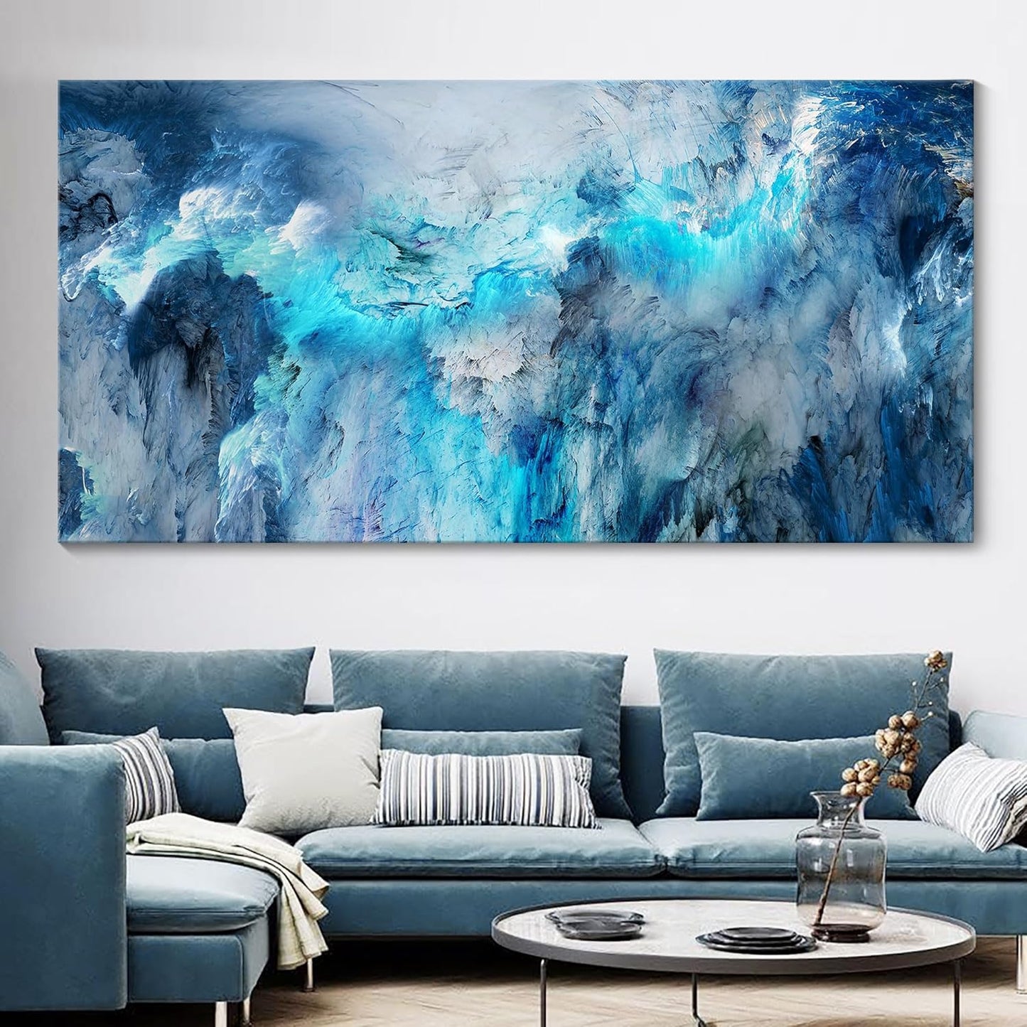 Mofutinpo Blue Wall Art Large Canvas Art | Modern Contemporary Wall Decor for Living Room, Bedroom, and Office | Serene Blue Abstract Masterpiece | Ready-to-Hang Home Decorations Artwork for Walls 24 ×48in