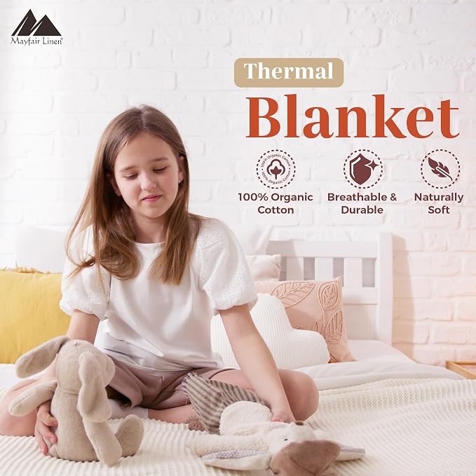 Mayfair Linen Cotton Throw Blankets for Bed King Size - Herringbone Pattern Cotton Blankets King Size (1 PC, Light Blue), Breathable, Soft & Cozy Thermal All Season Throw for Bed Couch Chair Outdoors