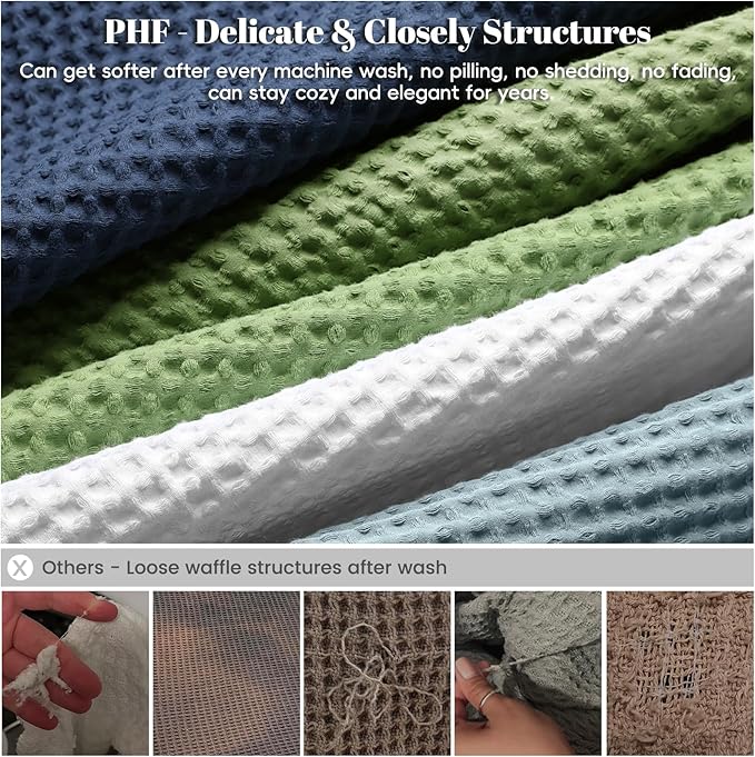 PHF Pre-Washed 100% Cotton Waffle Weave Blanket King Size for Bed,Snag Proof Throw Blanket for Couch Spring Summer Lightweight Breathable,Machine Washable, Home Decor Gift - White
