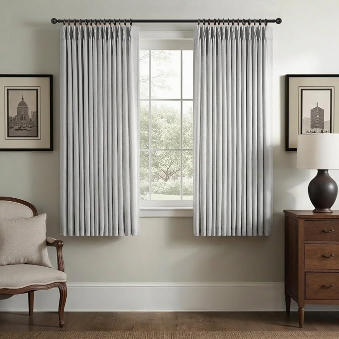 Gray Curtains 2 Panels Sets 45 Inch Length for Kitchen Door Pinch Pleated Back Tab Flax Linen Semi Sheer Short Soft Contemporary Grey Curtain for Living Room Bathroom Apartment Front Entryway 40 x 45