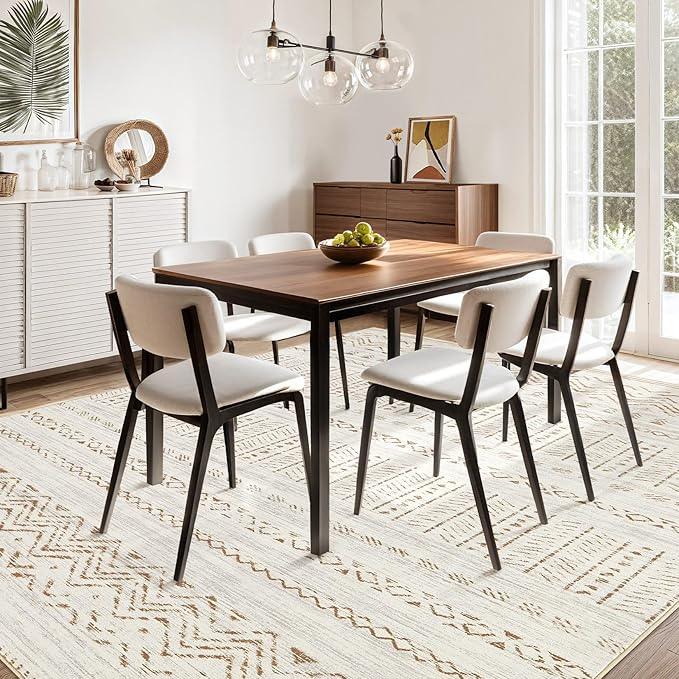 cotiled 12x15 Area Rug Living Room: Washable Boho Rugs with Non Slip Backing Large Soft Indoor Stain Resistant Carpet for Bedroom Farmhouse Dining Room Lightweight Home Decor Brown/Cream