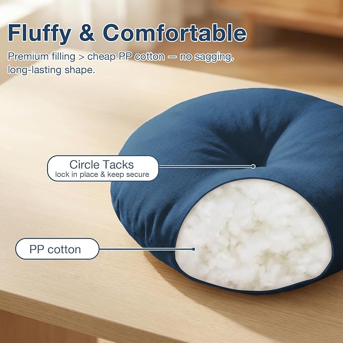 Navy Blue Bistro Chair Cushions Set of 2, Round Seat Chair Pads with Ties for Dining Room Patio