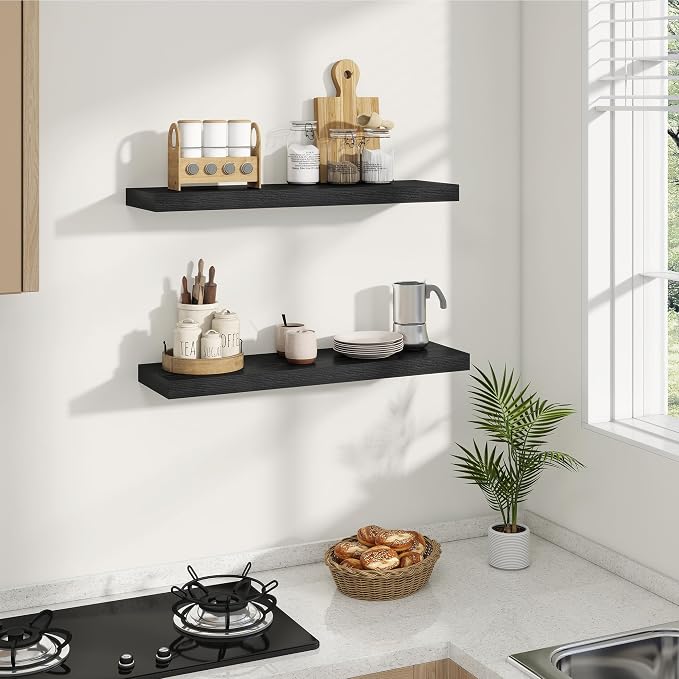 Dreamland 8" Deep Long Floating Shelves, 32 Inches Floating Shelves for Wall Set of 2, Large Display & Storage Shelf, Wall Shelf for Bathroom Bedroom Living Room Kitchen Office, Black