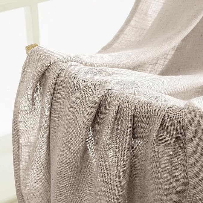 MIULEE Natural Linen Curtains 45 Inch Length 2 Panels for Bedroom Living Room, Soft Linen Textured Window Drapes Semi Sheer Light Filtering Back Tab Rod Pocket Farmhouse Modern Burlap Look Decor
