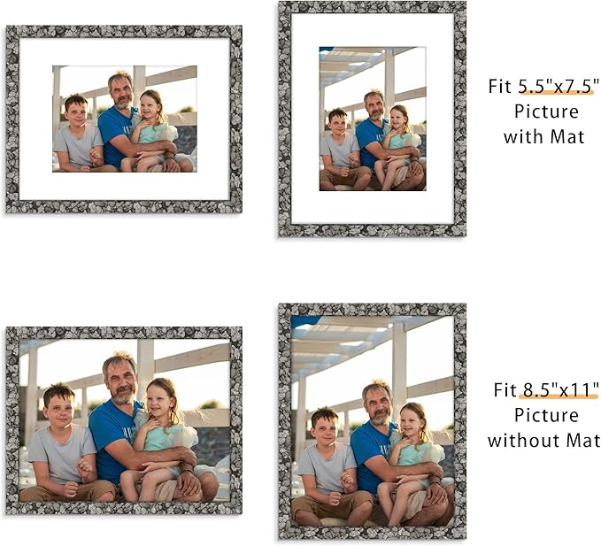 Picrit 8.5x11 Farmhouse Picture Frame Set of 12, Display 6x8 with Mat or 8.5 x 11 without Mat, Country Photo Frames for Wall Mounting or Table Top Display, Rustic Gray