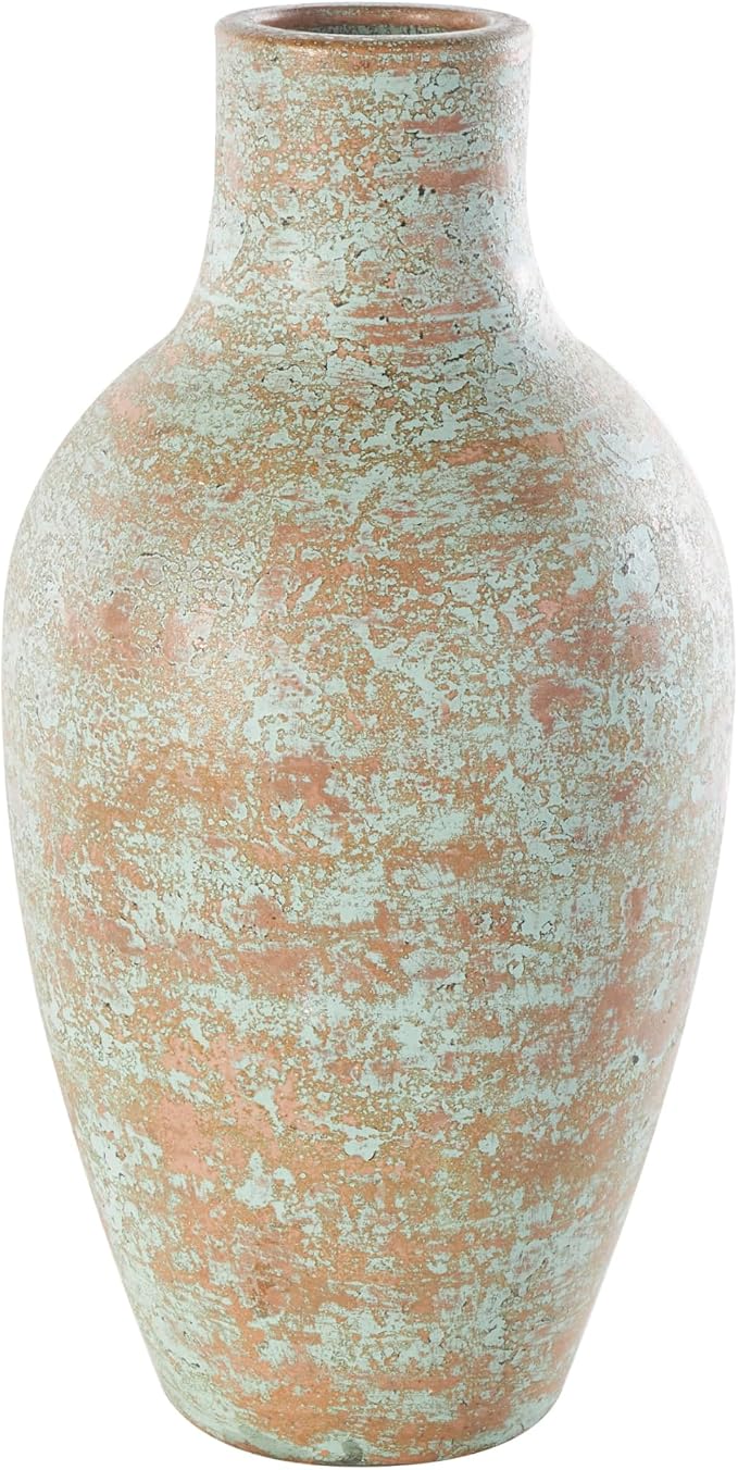 Deco 79 Ceramic Decorative Vase Antique Style Textured Patina Centerpiece Vase, Flower Vase for Home Decoration 10" x 10" x 20", Brown