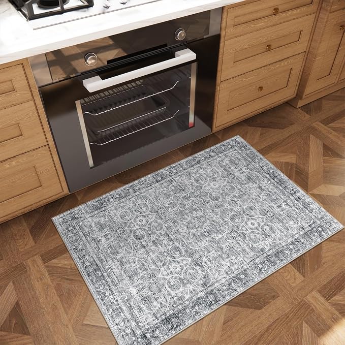 Machine Washable Entryway Small Area Rugs: Soft Non-Slip Low Pile Door Mat Indoor Entrance 2x3 ThrowRug for High-Traffic Areas Kitchen, Hallway, Farmhouse Decor