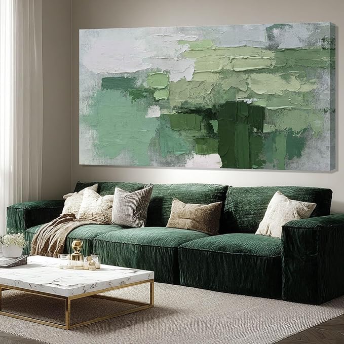 SHEYOYE Large Green and White Canvas Wall Art Paintings | Abstract Wall Decor for Dining Room | Posters for Room & Office 29" x 58"