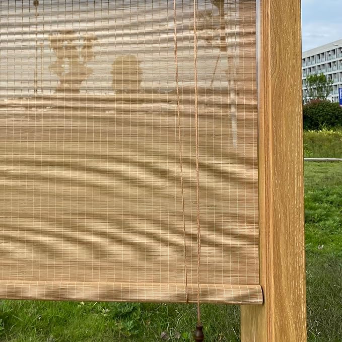 XIUXIU Bamboo Roller Shades Roman Shades for Window Roll Up Blinds for Home Light Filtering Indoor Outdoor Patio C65 W x 63" H