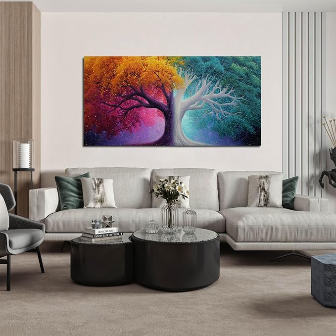 AOZEMI Colorful Wall Art for Living Room Bedroom Home Office Large Tree Canvas Wall Decor Modern Pictures Art Grey Artwork 24"x 48"